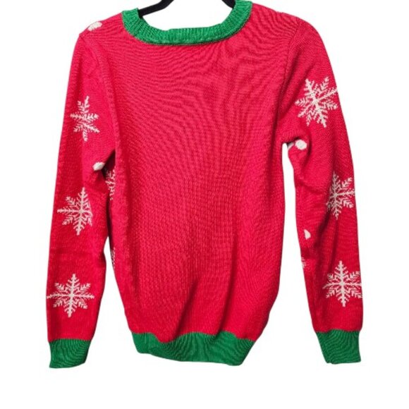 To Be Jolly New Naughty Nice Reversible Sequin Ugly Knit Red Christmas Sweater - Picture 10 of 11